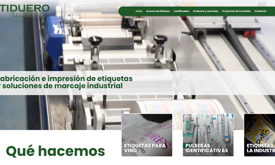 Diseño web corporativa para Etiduero en WordPress