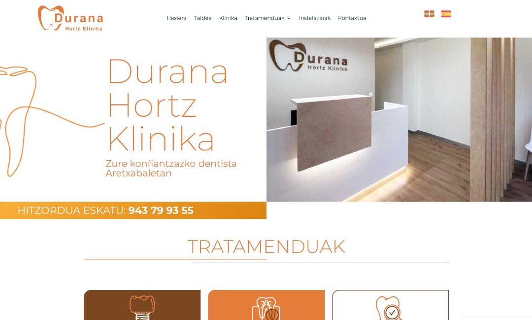 Sitio web multidioma para Durana Hortz Klinika – clínica dental en Guipúzcoa